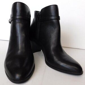 Black Leather Booties  Ankle Boots Size 9.5 Block Heel Alfani Step Flex  Zipper